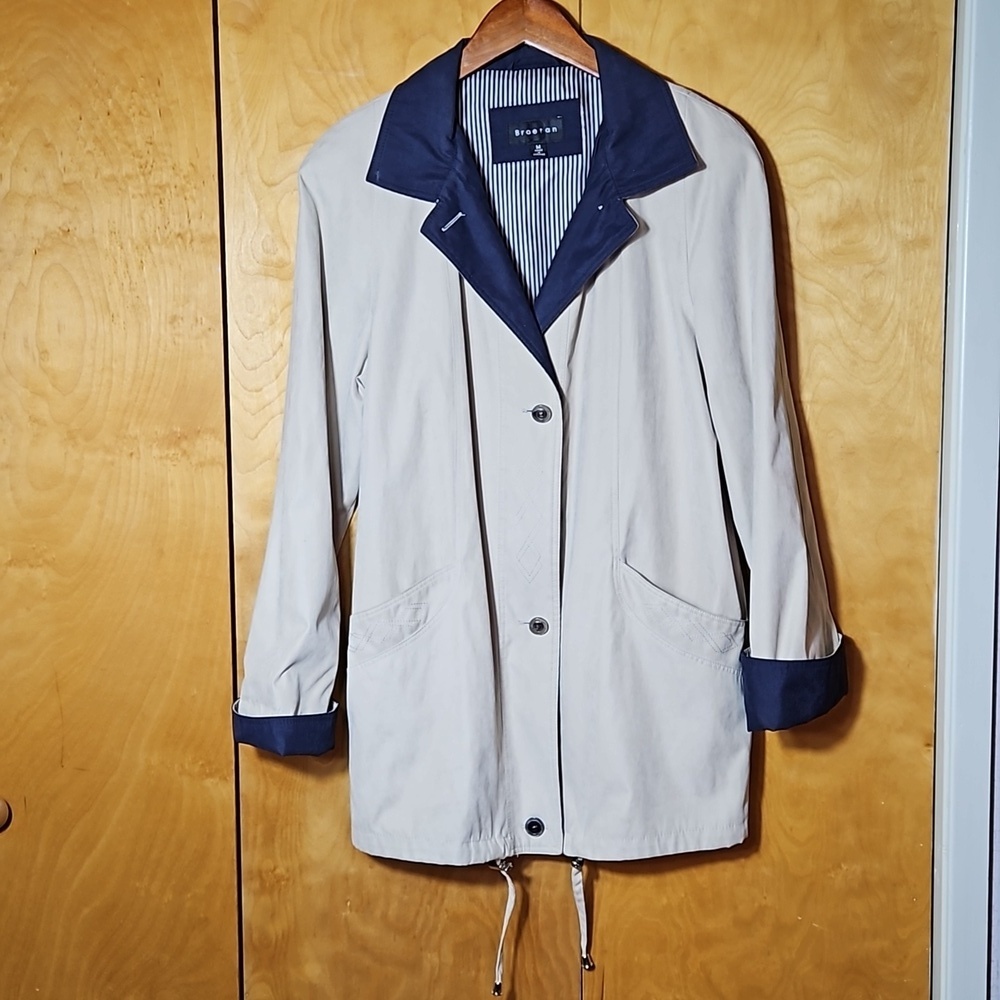 Braetan Women’s Long Sleeve Windbreaker Coat Jacket Size M Beige Navy